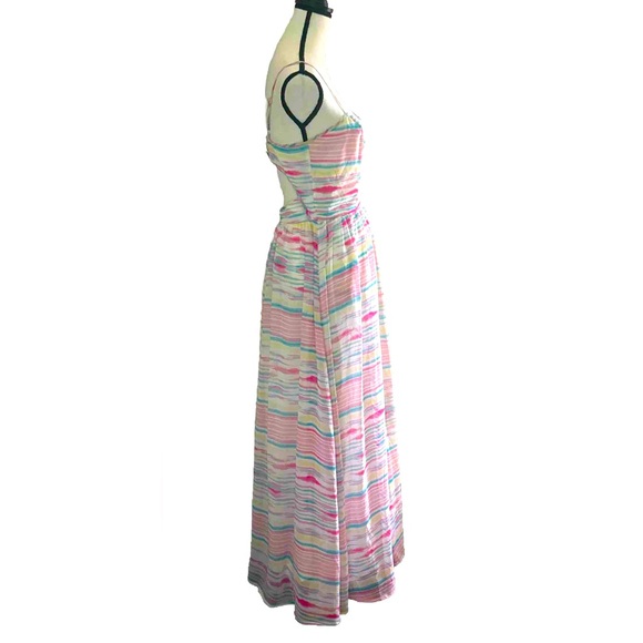 Jack Womens Size 4 Long Chiffon Maxi Dress Rainbow Colored Open Back Dress EUC - Picture 4 of 7